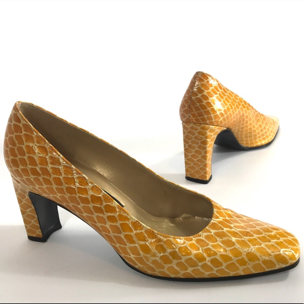 Stuart Weitzman Yellow Snakeskin Heels